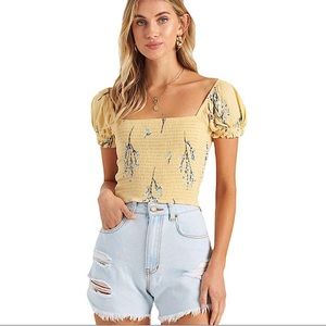 Billabong NEW Honeysuckle Floral Smocked Boho Crop top size Medium